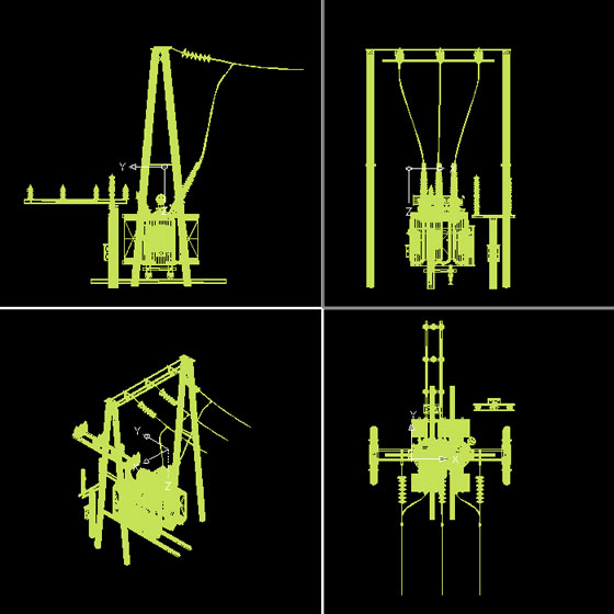 CAD-Modell eines Stromverteilers in AUTOCAD, multi view