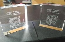 Example company logo and QR code in crystal glass