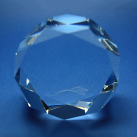 round crystal glass, faceted